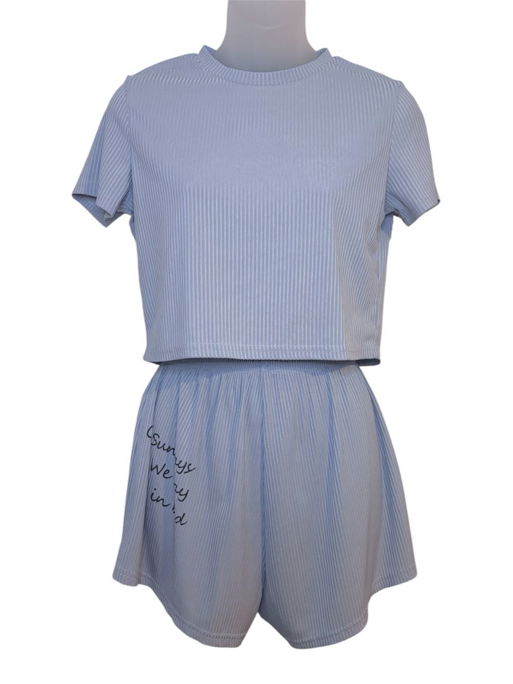Light Blue Ribbed Two-Piece Lounge Set Size Small